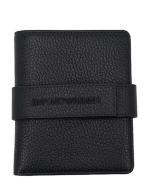 Emporio Armani Black Pebbled Leather Card Holder with Strap